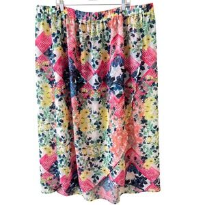 Swim by Cacique Floral Patchwork Wrap Swim Cover Up Skirt Plus Size 26/28 Pink